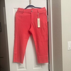 Yelete Women's 5 pocket Bold Coral Capri Jeggings